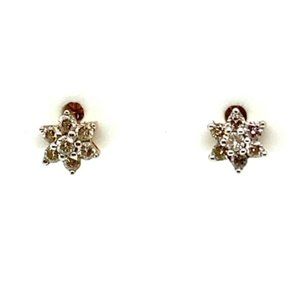 14k SOLID Yellow Gold Genuine .28 ctw Diamond Flower Cluster Stud Earrings